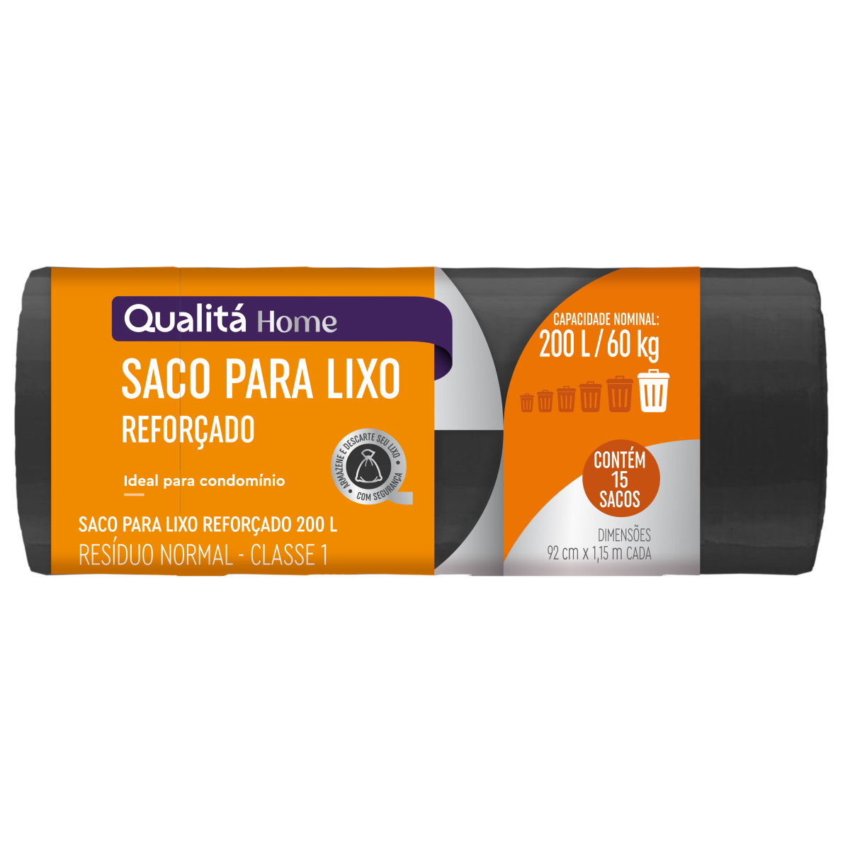 Saco para Lixo Reforçado 200l Qualitá 15 Unidades