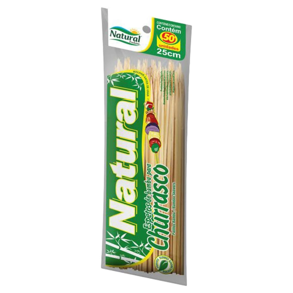 Espeto Bambu para Churrasco 25cm com 50 Unidades