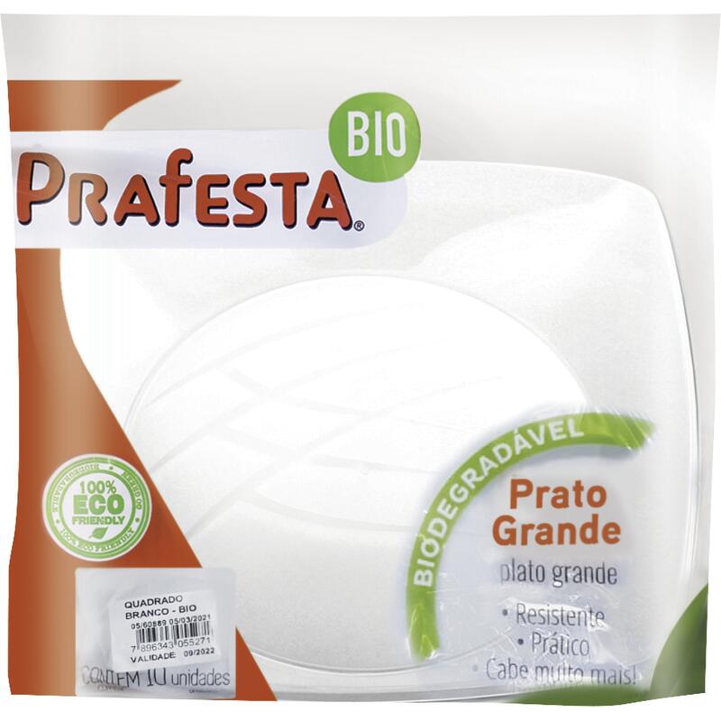 Prato Quadrado Descartável Bio Prafesta Grande 10un