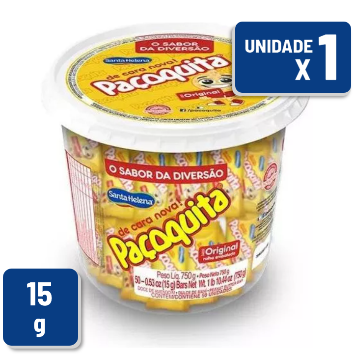 Paçoquita Rolha Embalada 15g Pote Plástico