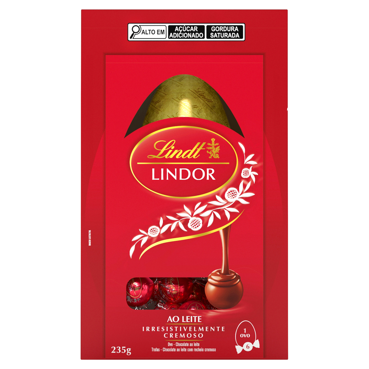 Ovo de Páscoa ao Leite com Trufas Chocolate ao Leite Recheio Cremoso Lindt Lindor Caixa 235g