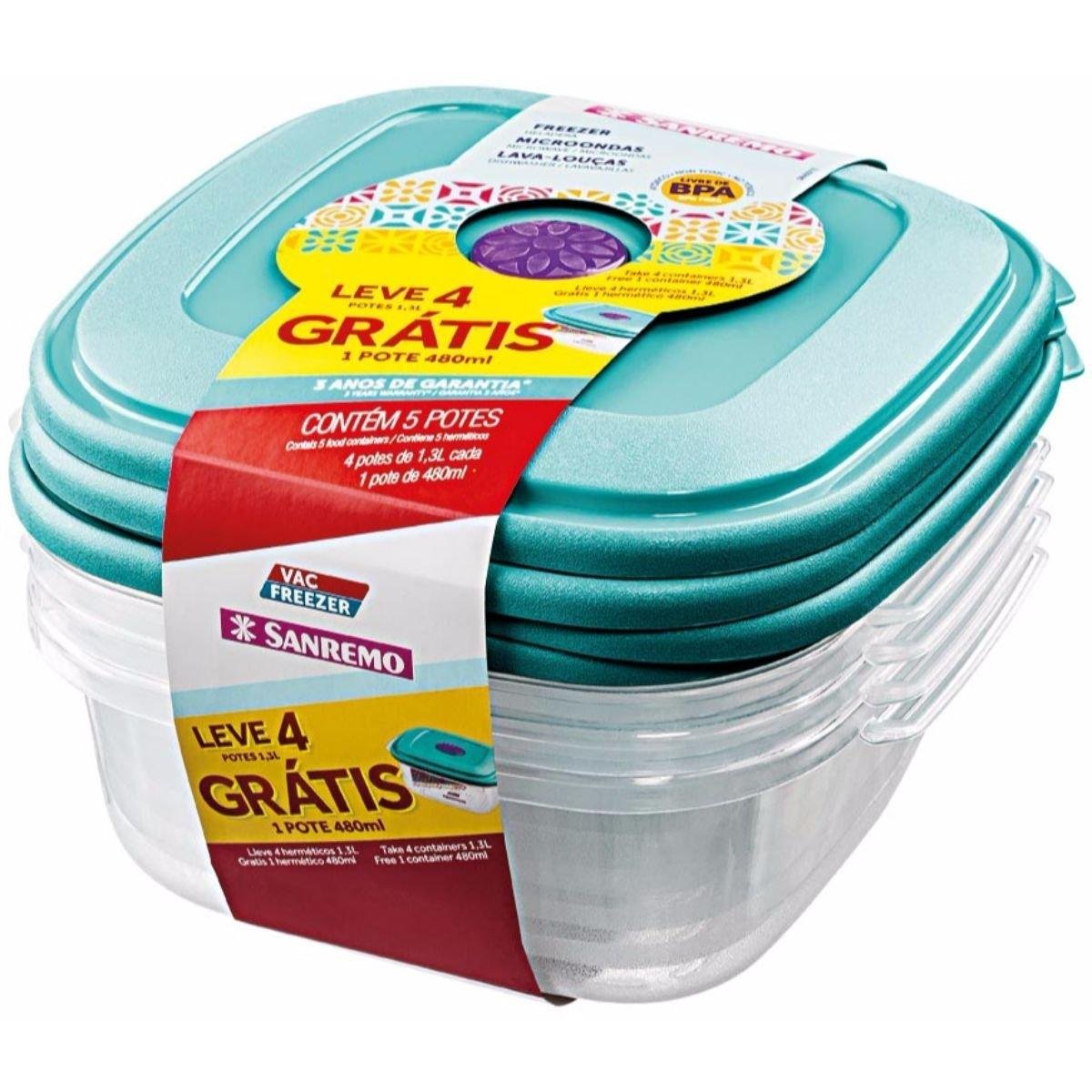 Conjunto Leve 4 Potes 1,3l E Ganhe 1 De 360ml