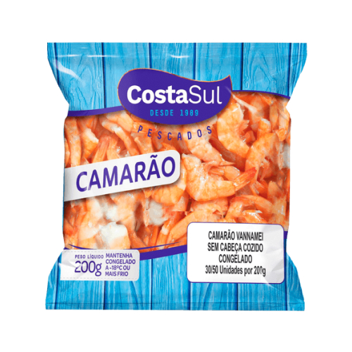 Camarão COSTA SUL Sem Cabeça Cozido 30 a 55 Peças Congelado 200g