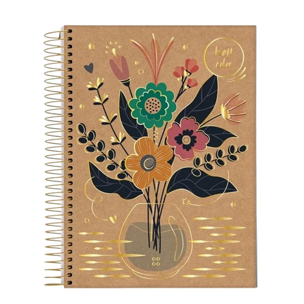 Caderno Universitário Jandaia 160 Folhas - 10 Matérias - Kraft Gold - Capa Dura