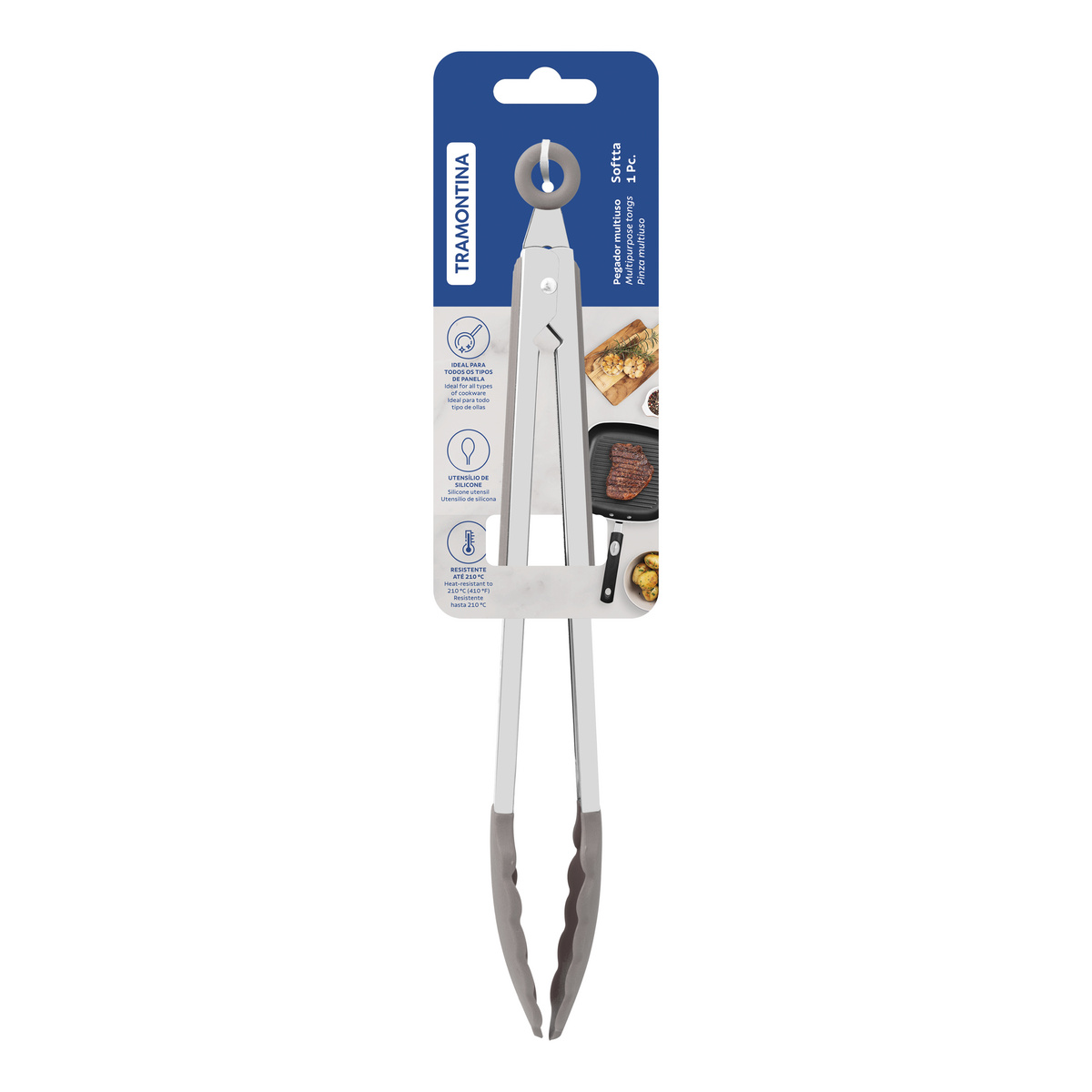 Pegador Multiuso Tramontina Softta de Silicone Cinza 33,9 cm