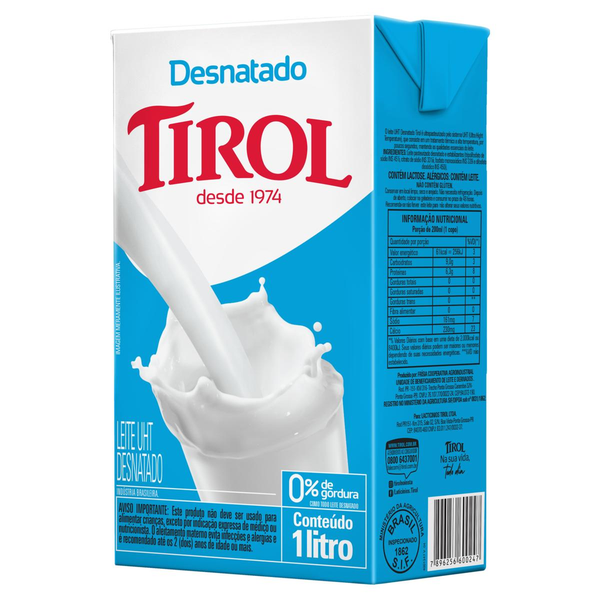 Leite Tirol UHT 1 Litro - Desnatado