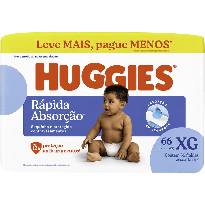 Fralda Descartável Huggies Rápida Absorção XG 66 un