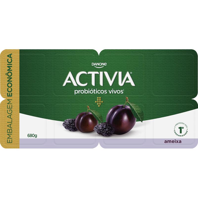 Leite Fermentado Integral Ameixa Activia Bandeja 680g 8 Unidades Embalagem Econômica
