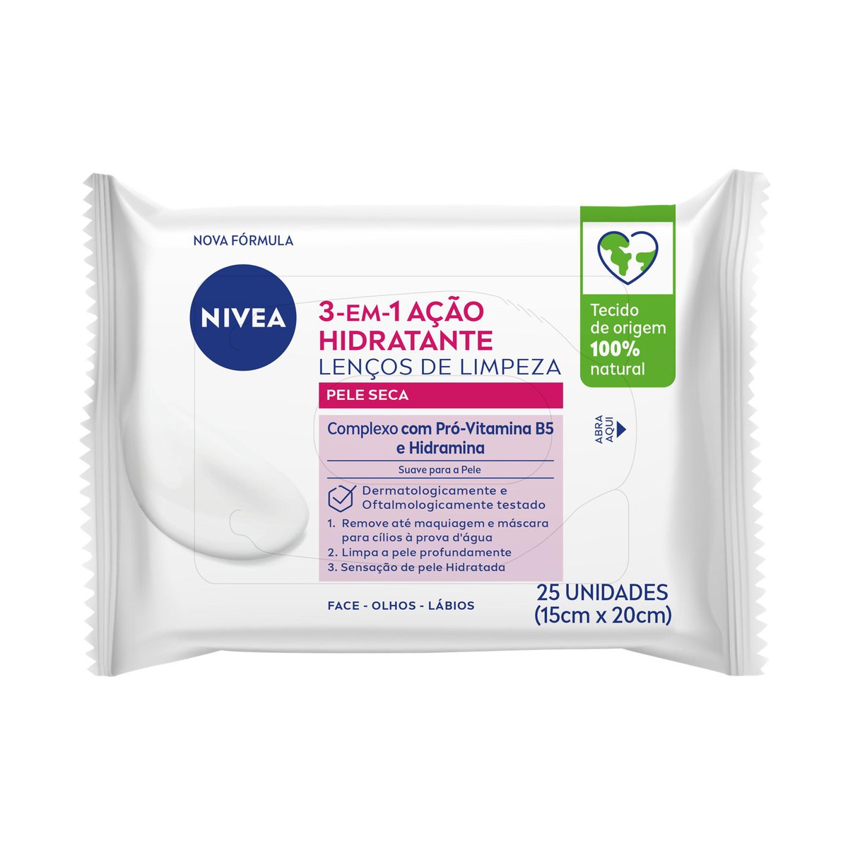 Lenço Umedecido Demaquilante Ação Hidratante Facial Nivea Pacote 25 Unidades