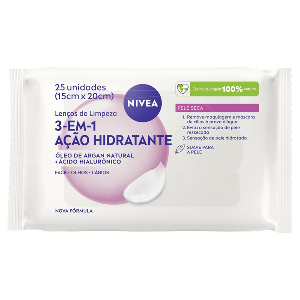 Lenço Umedecido Demaquilante Ação Hidratante Facial Nivea Pacote 25 Unidades
