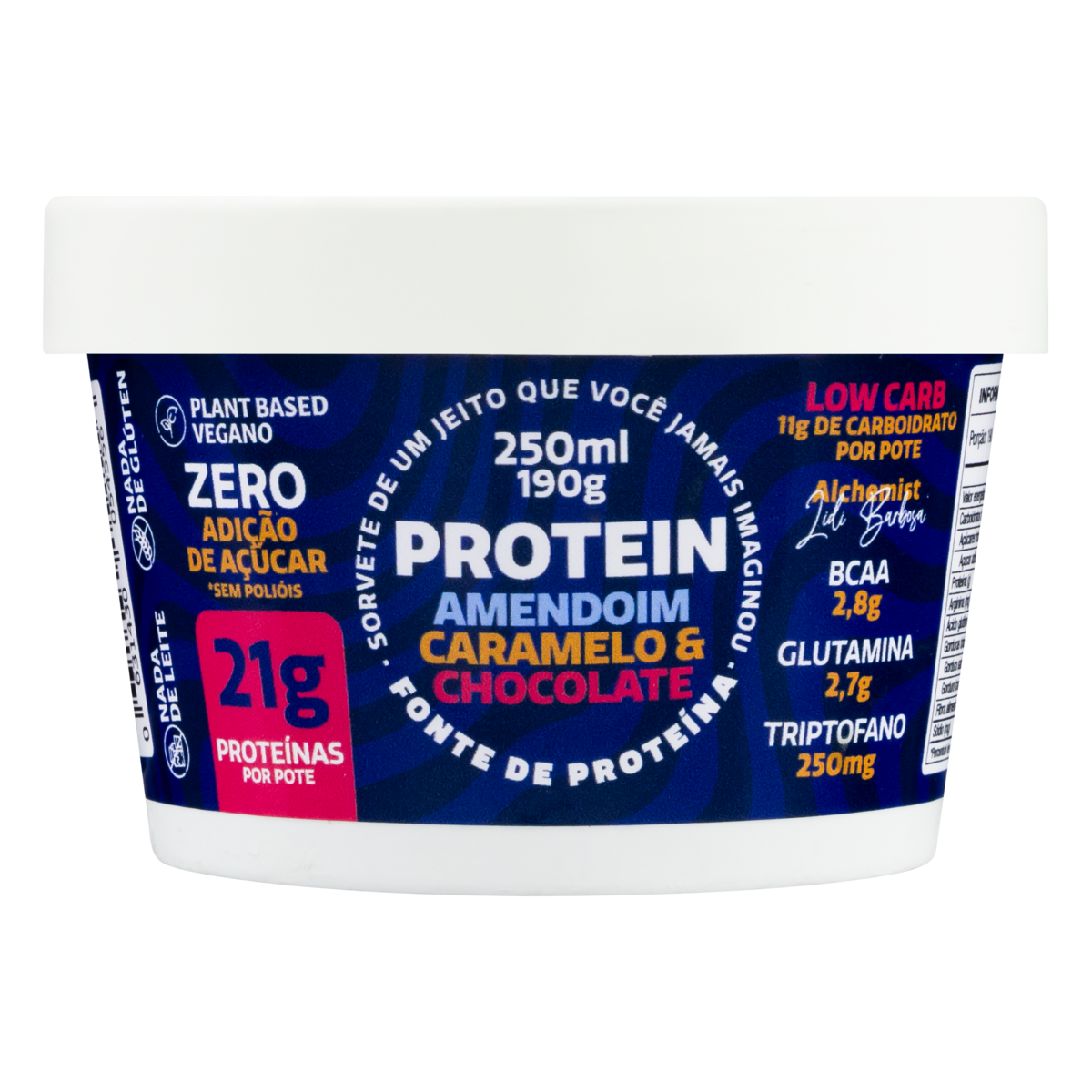 Sorvete Vegano Amendoim, Caramelo & Chocolate Roomys Protein Pote 240ml