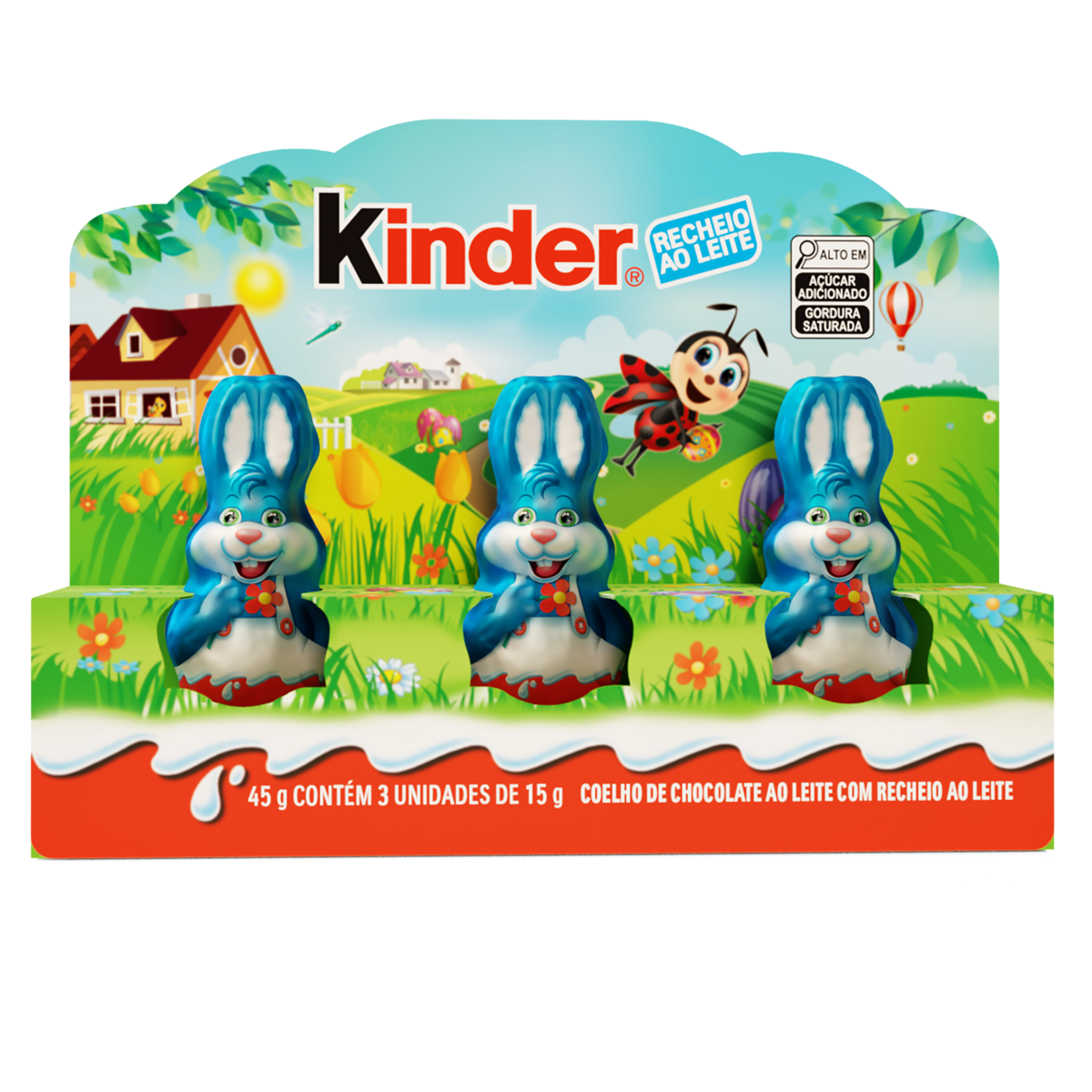 Coelho de Chocolate ao Leite Recheio ao Leite Kinder Caixa 45g 3 Unidades