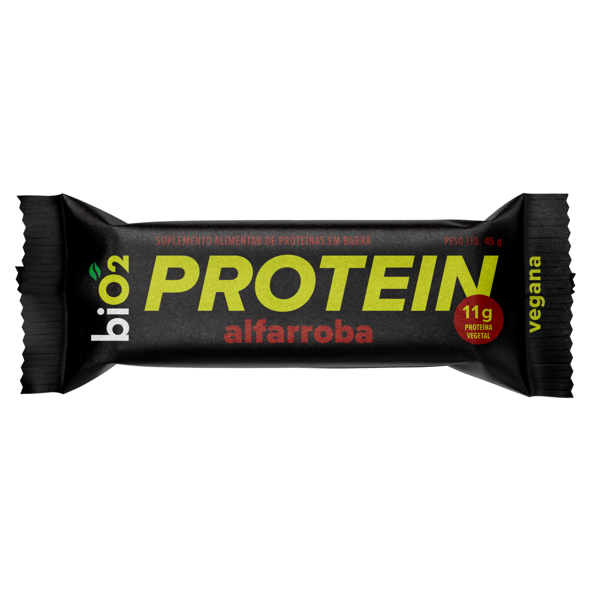 Barra de Proteína Alfarroba e Pasta de Amendoim Cobertura Chocolate Meio Amargo biO2 Protein Pacote 45g