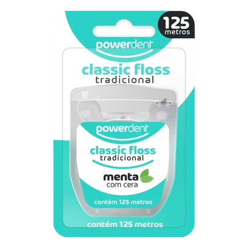 Fita Dental Powerdent Tradicional Menta Com Cera 125m