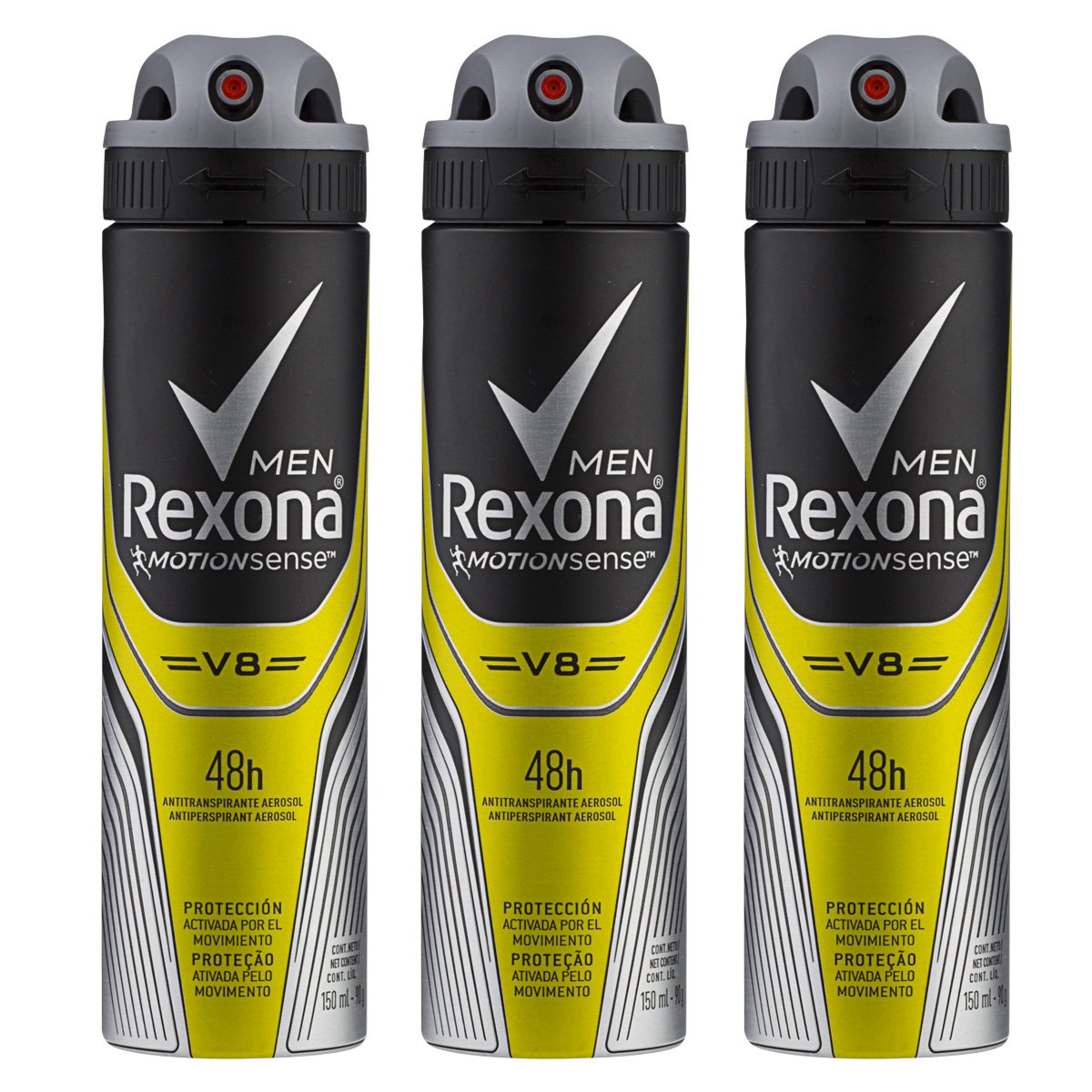 Kit 3 Antitranspirantes Aerossol V8 Rexona Men Motionsense 150ml