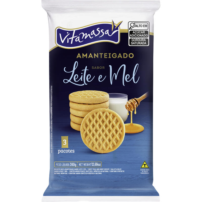 Biscoito Amanteigado Vitamassa Leite e Mel 360g
