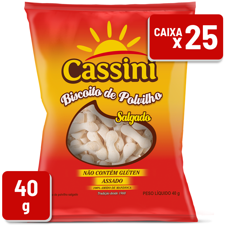 Biscoito de Polvilho Cassini Salgado Pacote 40g Caixa c/ 25 Un