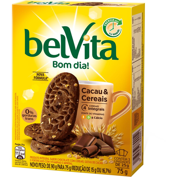 Biscoito BelVita Cacau E Cereais Multipack 75g com 3 Unidades de 25g