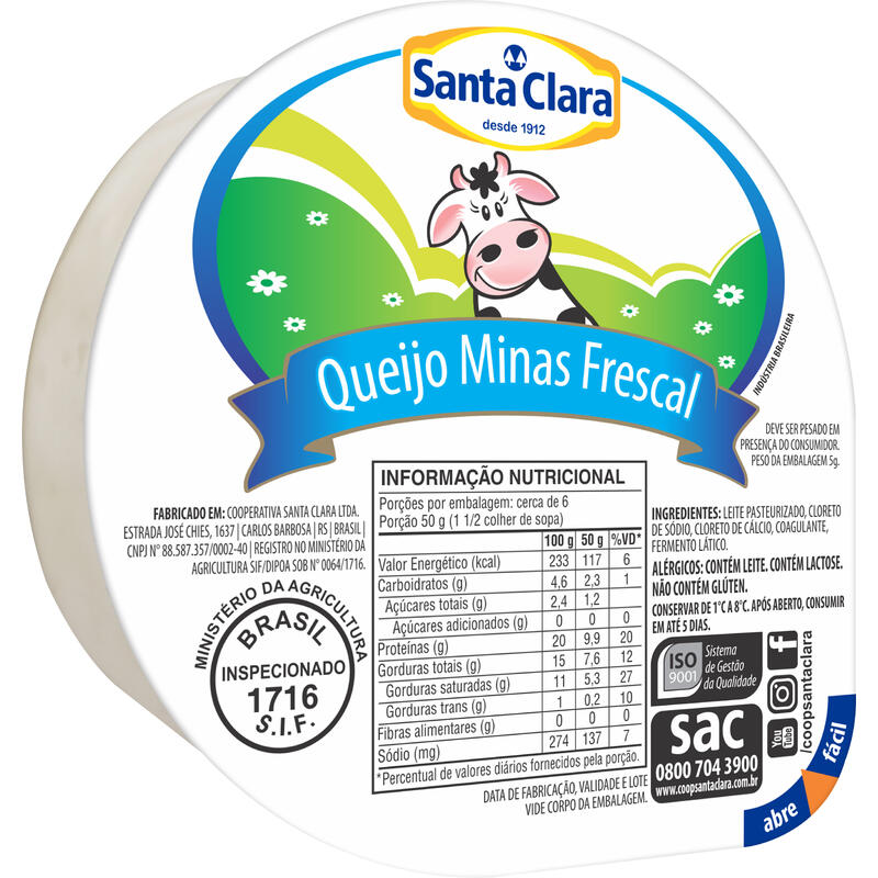 Queijo Minas Frescal Santa Clara Preço por quilo na peça