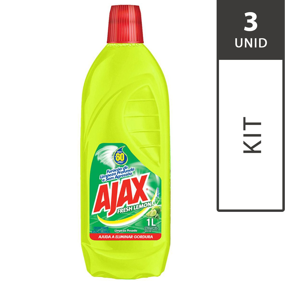 Kit com 3 limpadores AJAX Fresh Limão 1 Litro Cada