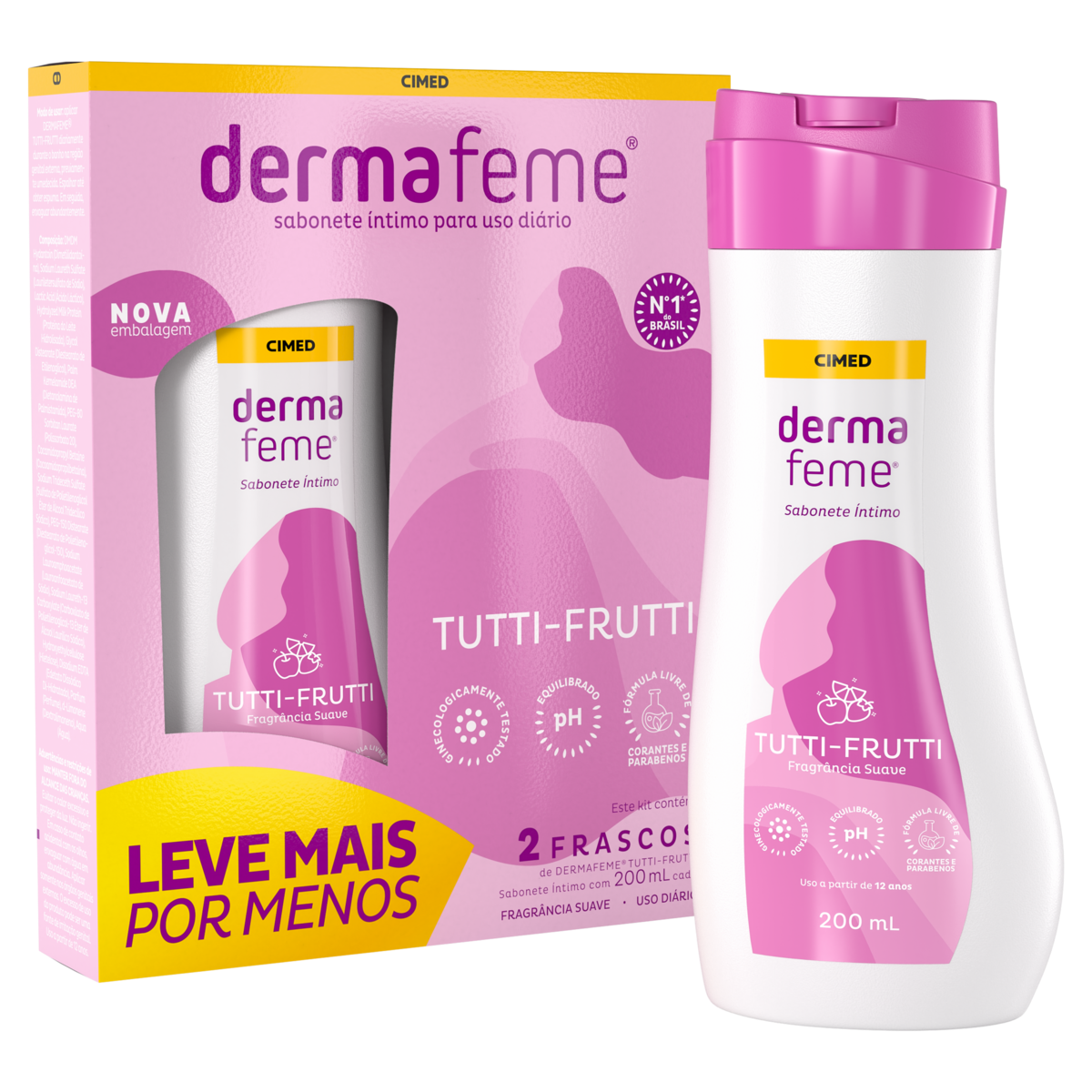 Pack Sabonete Líquido Íntimo Suave Tutti-Frutti Dermafeme Frasco 2 Unidades 200ml Cada