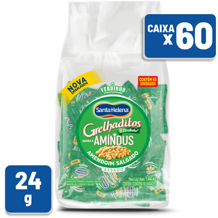 Amendoim Amindus Grelhaditos Torrado Sem Pele Pacote 24g Fardo c/60
