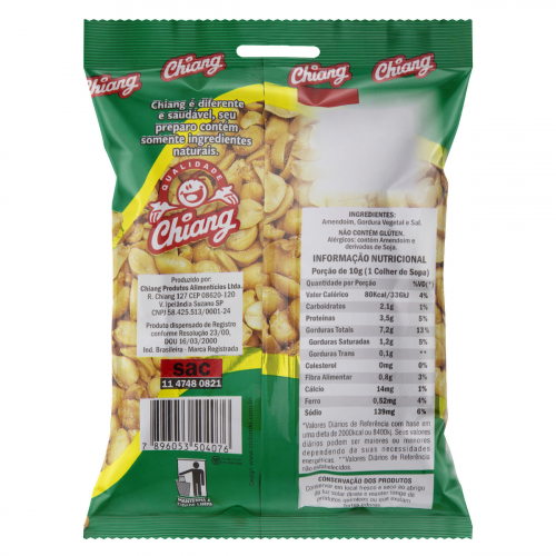 Amendoim Frito E Salgado Sem Pele Chiang Pacote 150g