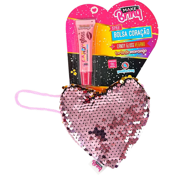 Bolsa Coração Polibrinq Glitter com Gloss Labial - Ref. MK100
