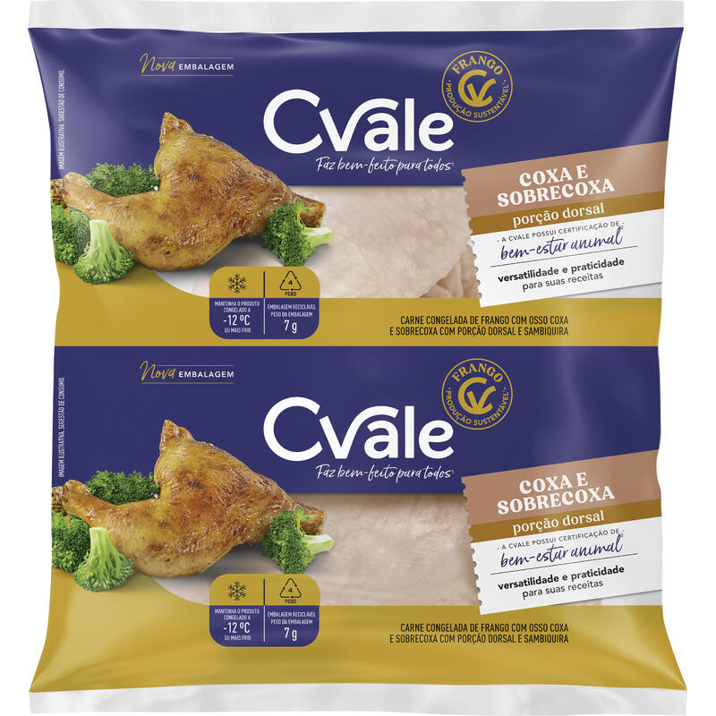 Coxa e Sobrecoxa Frango C. Vale Cong C/ porção dorsal Preço por quilo no pct