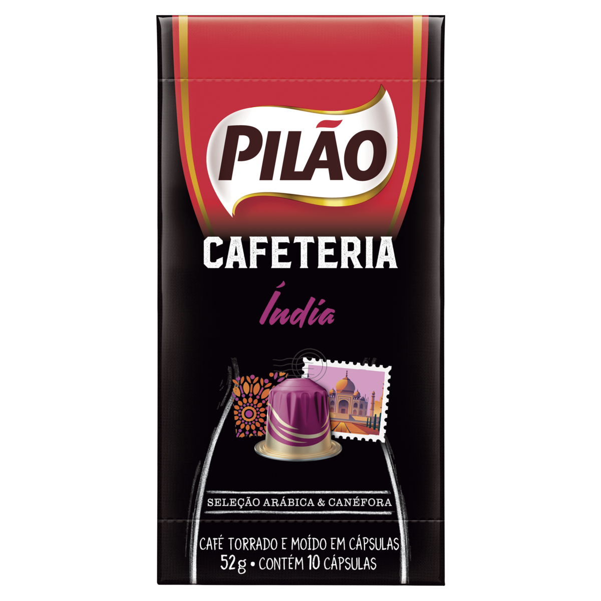 Café em Cápsula Torrado e Moído Índia Pilão Cafeteria Caixa 52g 10 Unidades