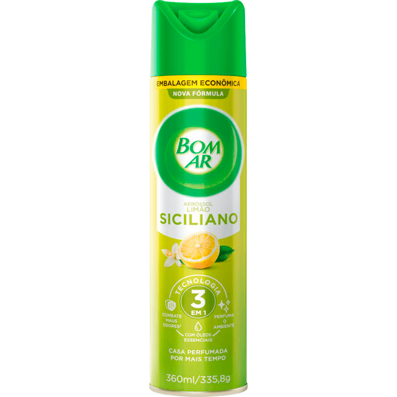 Aromatizador BOM AR Aerossol Limão Siciliano e Baunilha 360ml Embalagem Econômica
