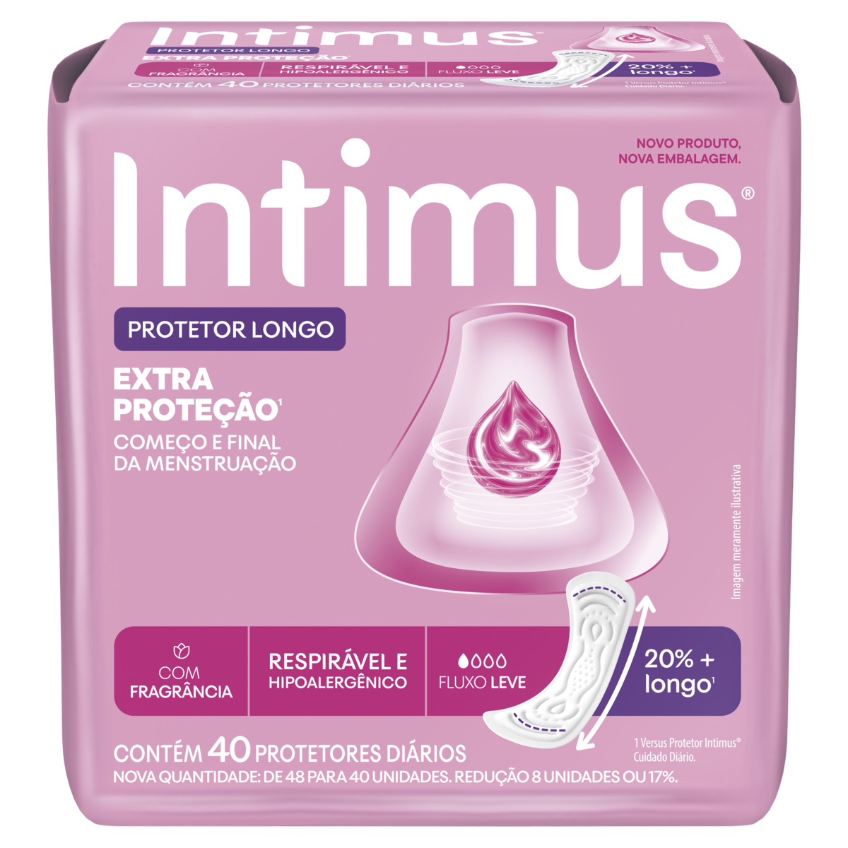 Protetor Diário INTIMUS Longo Extra proteção com 40 Unidades
