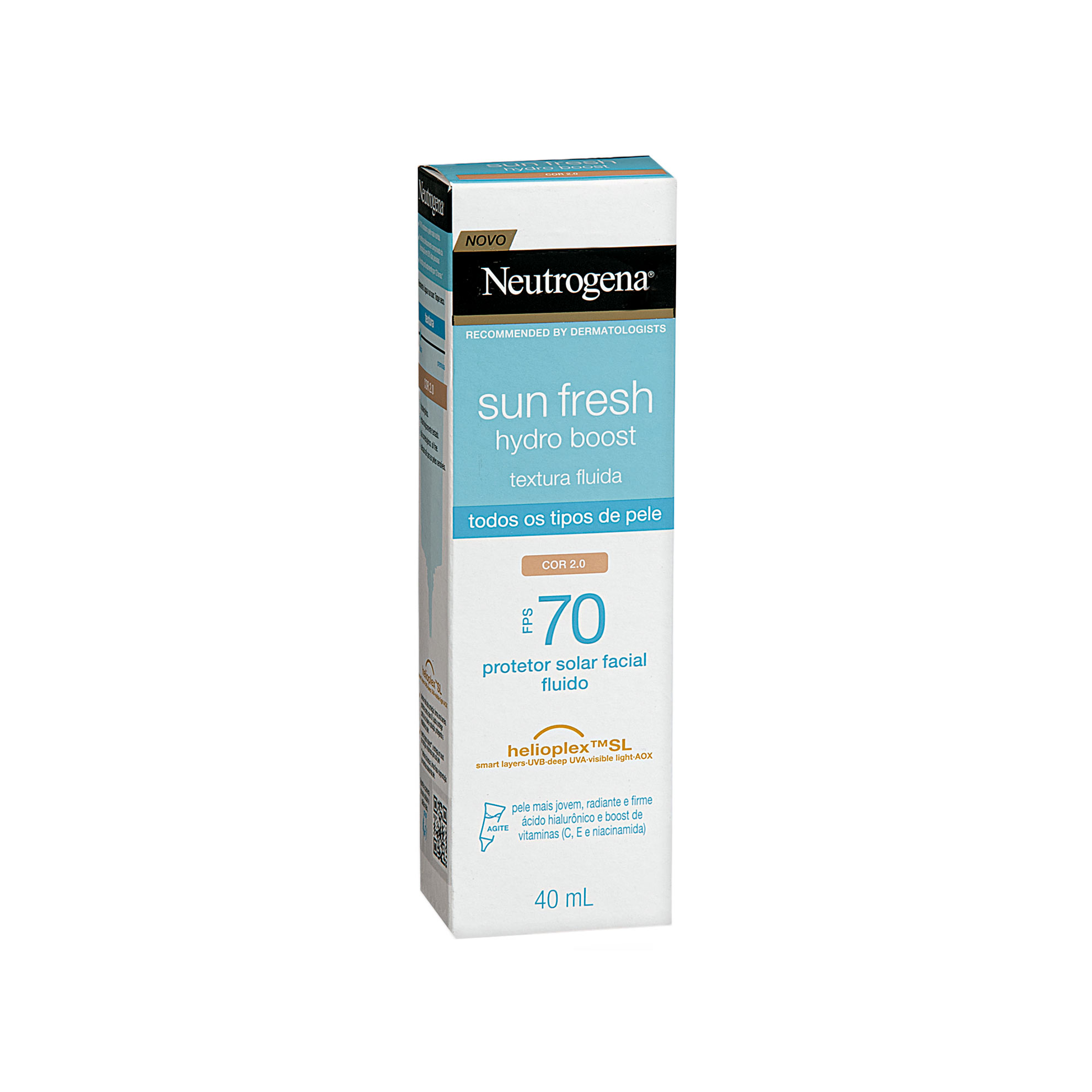Protetor Solar Facial Neutrogena FPS70 Sun Fresh Hydro Boost cor 2.0 Todos os tipos de Pele 40ml
