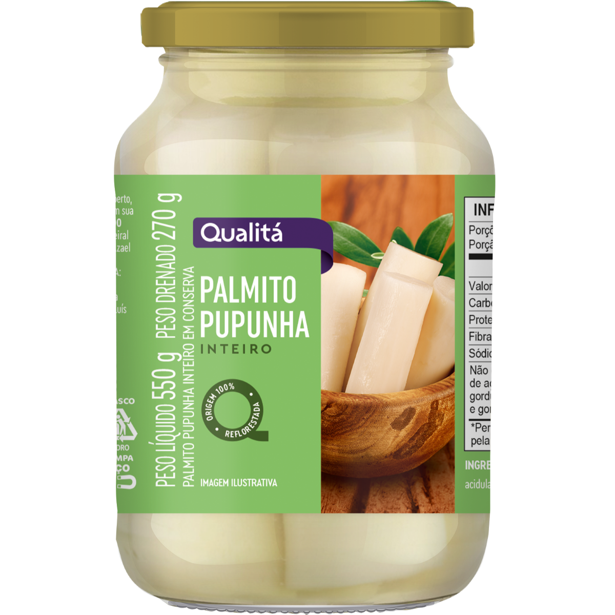 Palmito Pupunha em Conserva Inteiro Qualitá Vidro 270g