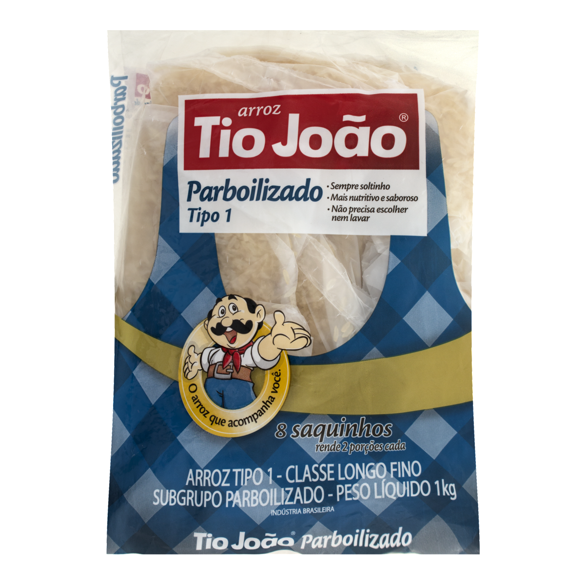 Arroz Parboilizado Tipo 1 TIO JOÃO Pacote 1kg com 8 Saquinhos