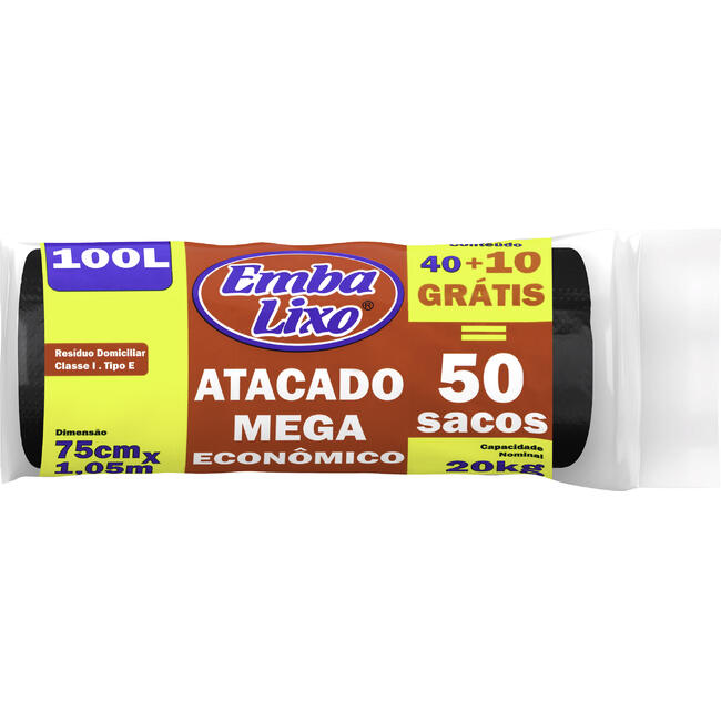 Saco de Lixo Embalixo Mega Econômico 100L 50 un