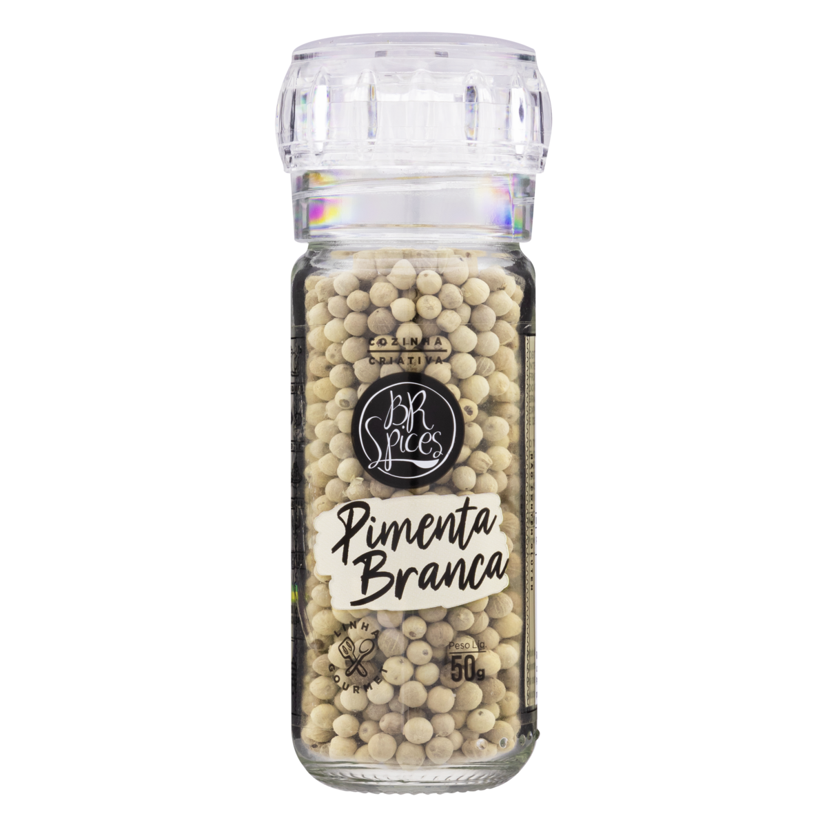 Pimenta-Branca com Moedor BR Spices Gourmet Vidro 50g