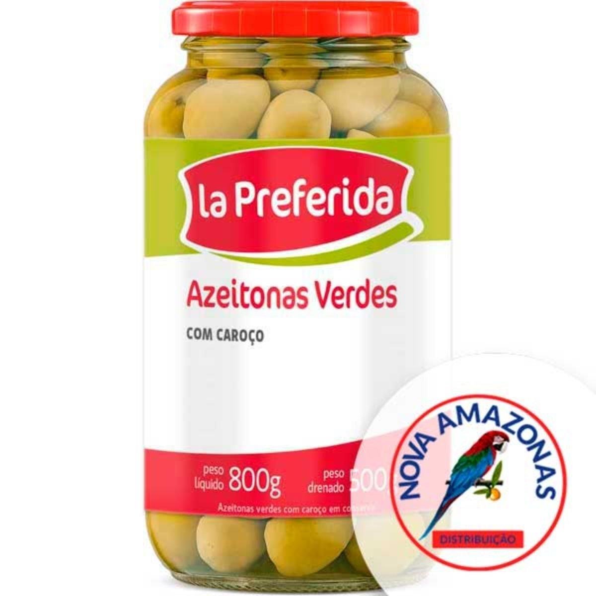 Azeitona Verde em Conserva Inteira com Caroço La Preferida Vidro 500g