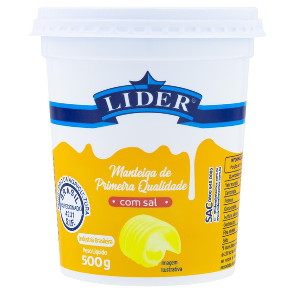 Manteiga Líder 500g - Com Sal - Pote