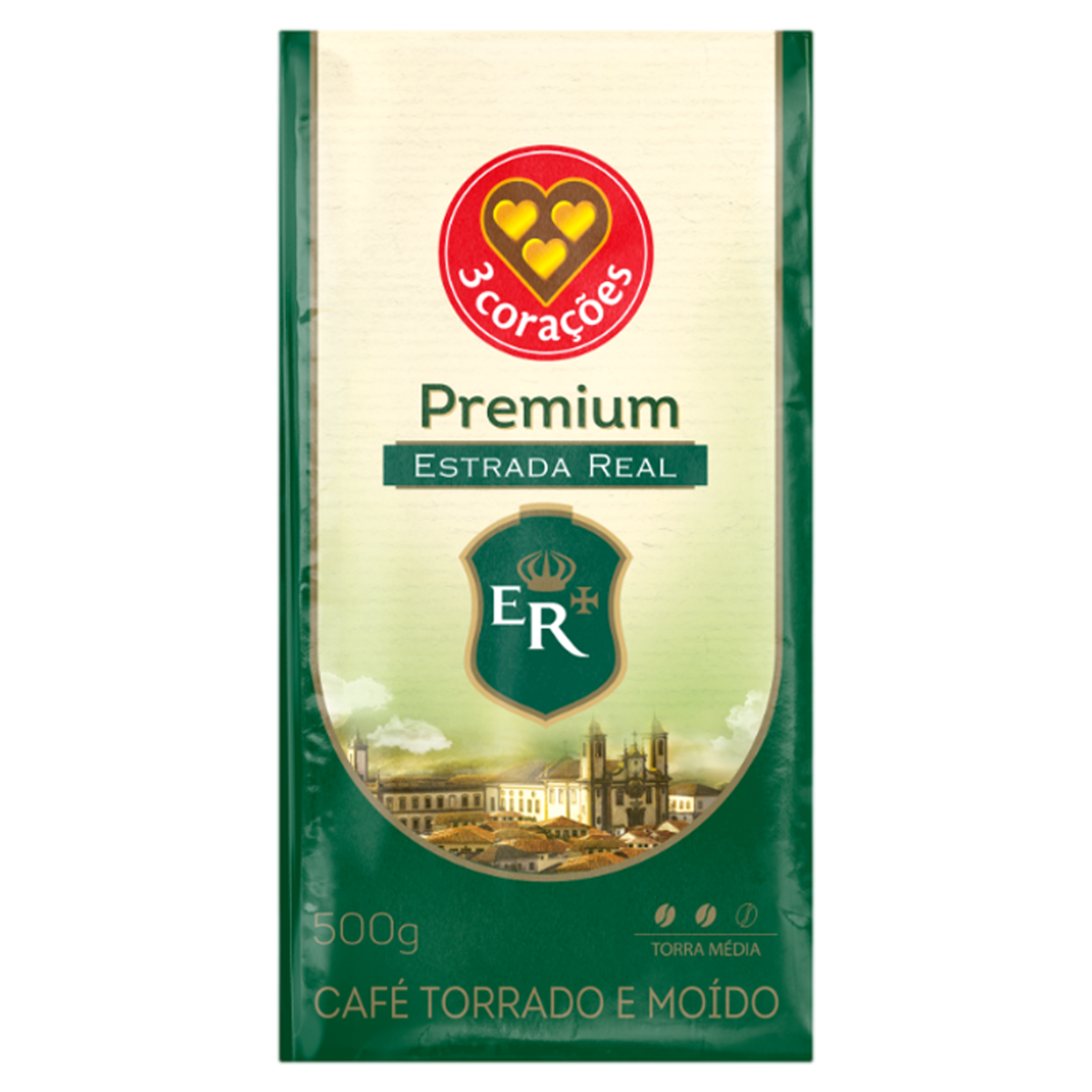 Café Torrado e Moído a Vácuo 3 Corações Estrada Real Premium Pacote 500g