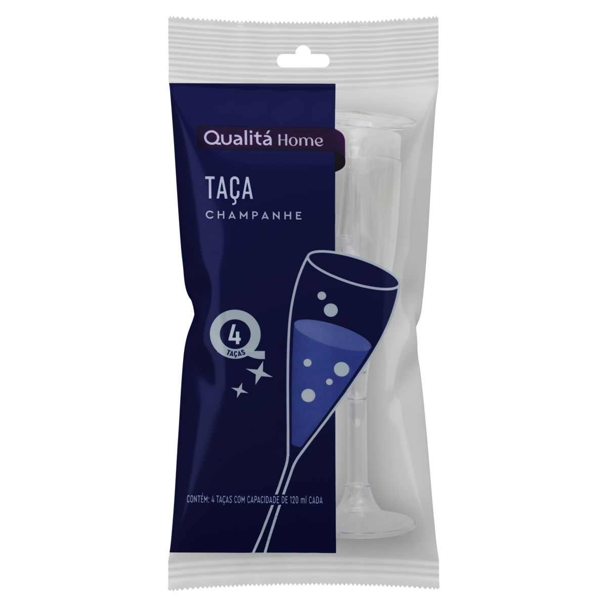 Taça Acrílica Descartável Champagne 120ml Qualitá Home 4 Unidades