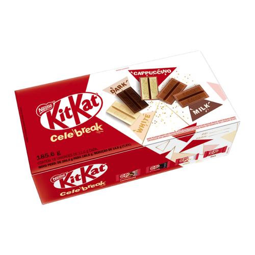 Wafer Milk, White, Dark e Cappuccino Kitkat Celebreak Caixa 185,6g 16 Unidades