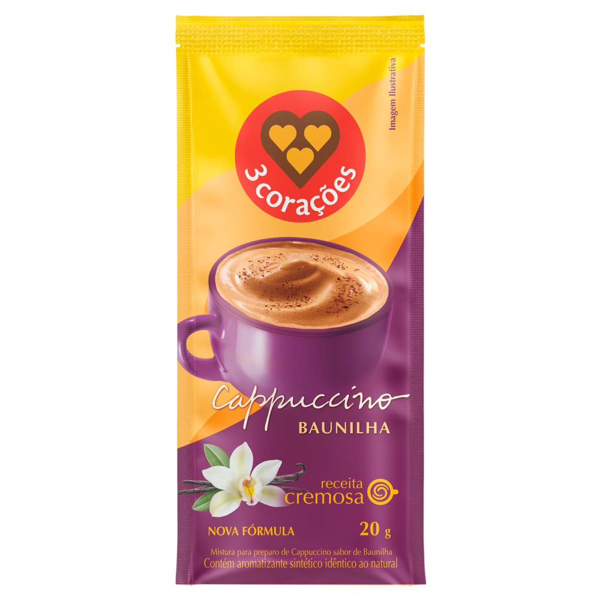 Cappuccino Solúvel 3 Corações Baunilha 20g