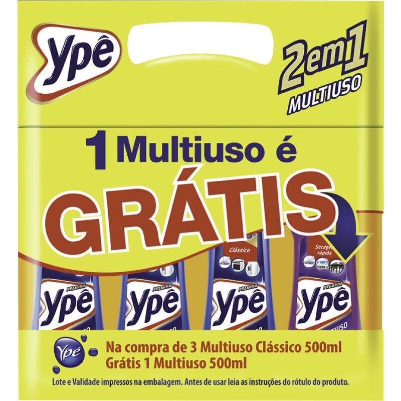 Limpador Multiuso YPÊ 3 Desengordurantes 500ml cada + Grátis Tira Manchas 500ml