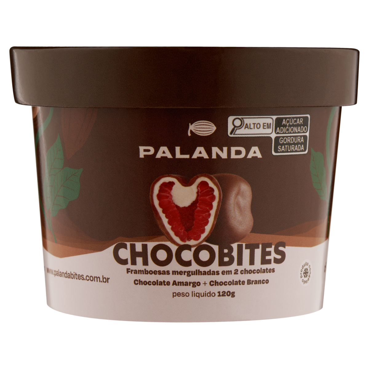 Chocobites Palanda Framboesa Mergulhada em Chocolate Amargo e Chocolate Branco Pote 120g