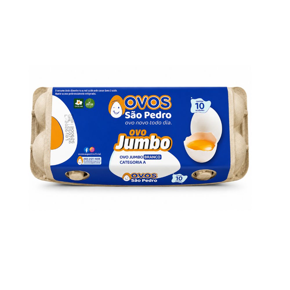 Ovos Tipo Jumbo SÃO PEDRO Branco Bandeja 10un