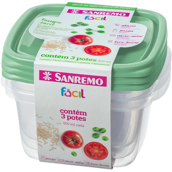 Conjunto de Potes Sanremo 800ml - Com 3 Potes - Ref. SR125/3C55