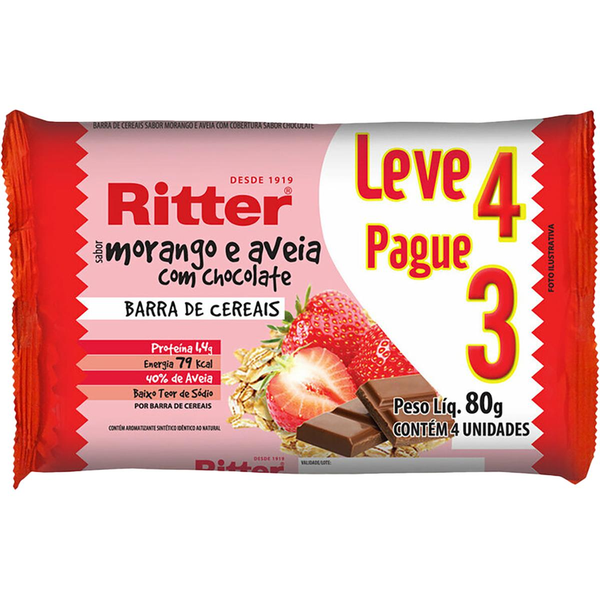 Barra de Cereal Ritter 80g - Morango e Aveia - Leve 4, Pague 3 Barras