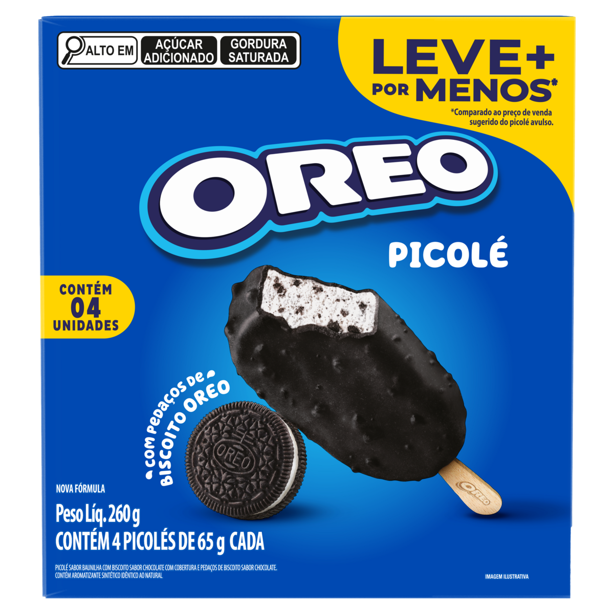 Pack Picolé Baunilha com Biscoito de Chocolate Oreo Caixa 260g 4 Unidades