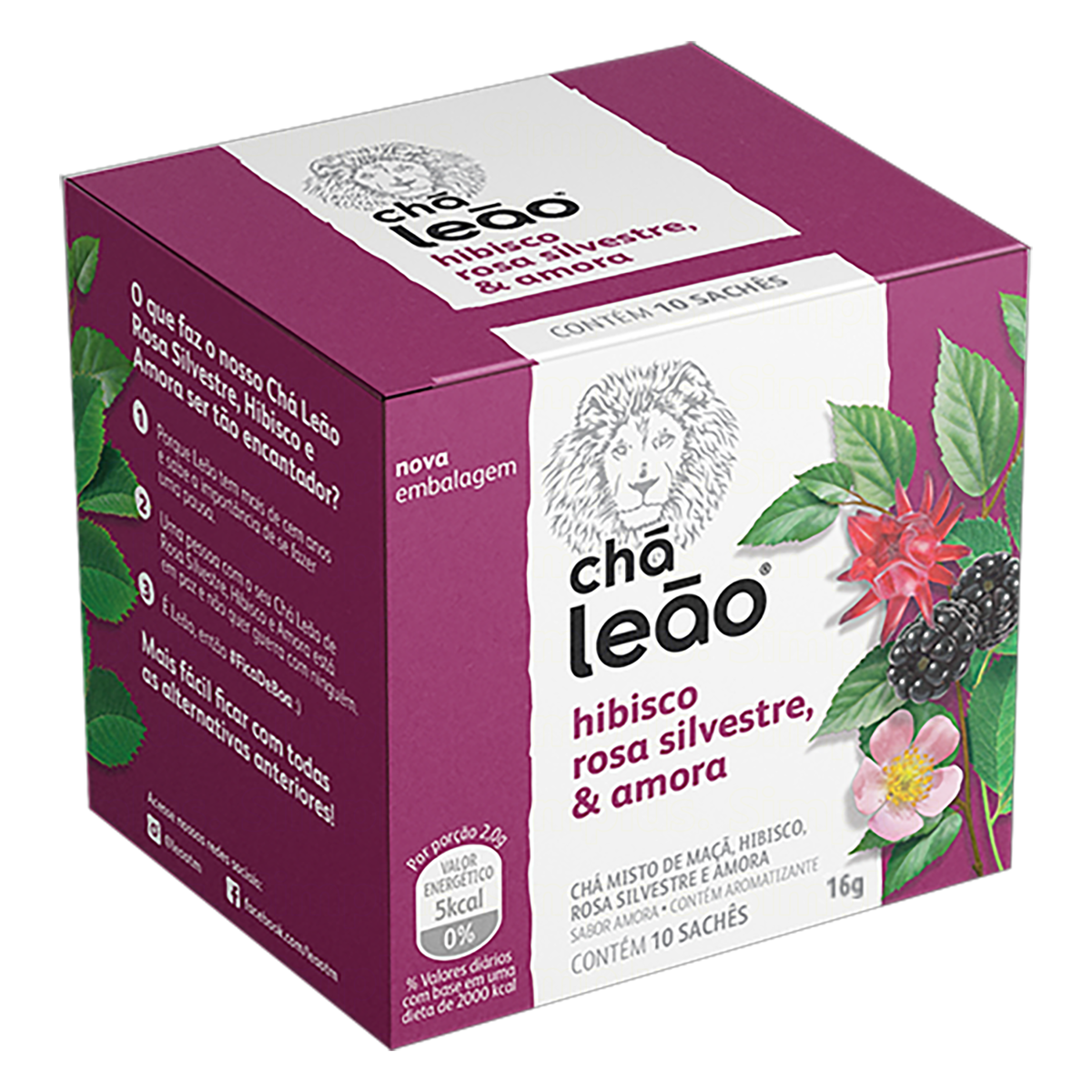Chá LEÃO Hibisco,Rosa Silvestre e Amora Com 10 Sachês 16g